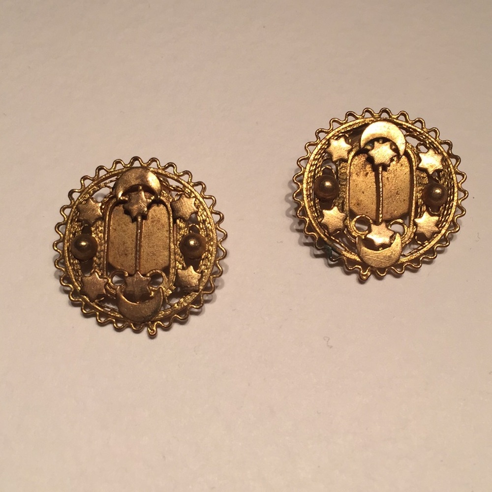 Vintage Gold Celestial Clip-on Earrings